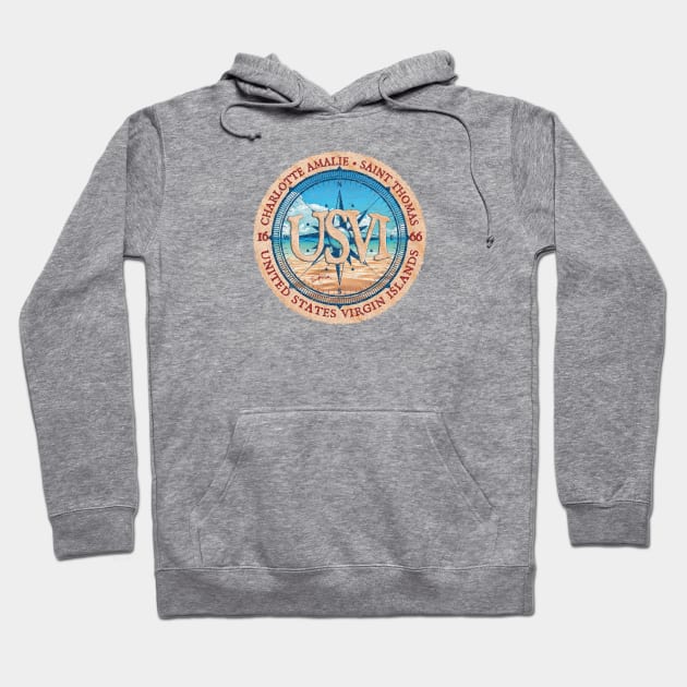 Charlotte Amalie, Saint Thomas, US Virgin Islands, Beach and Wind Rose Hoodie by jcombs